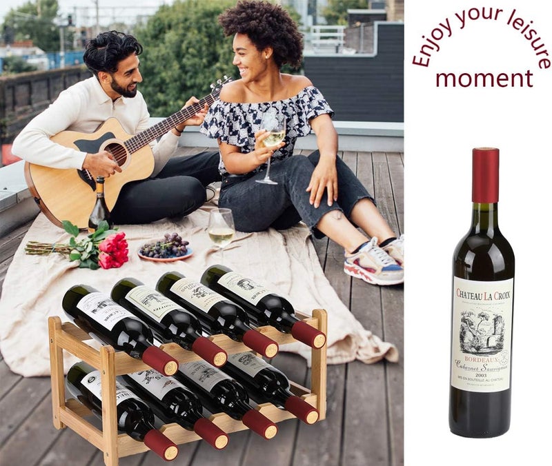 Homevany Wine Rack 8 Bottle 2-Tier Eco-Friendly Bamboo Wine Storage Easy-Assembly Space-Saving for Wine Lovers,Kitchen Wine Organizer for Countertop,Pantry, Home,Room Decor,Bar - Image 2